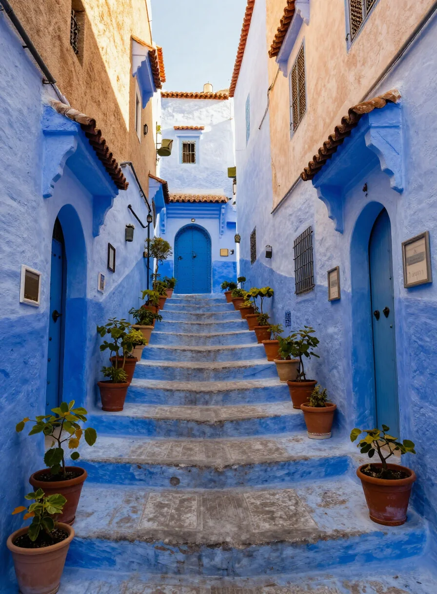 Blue-washed streets of Chefchaouen in the Rif mountains