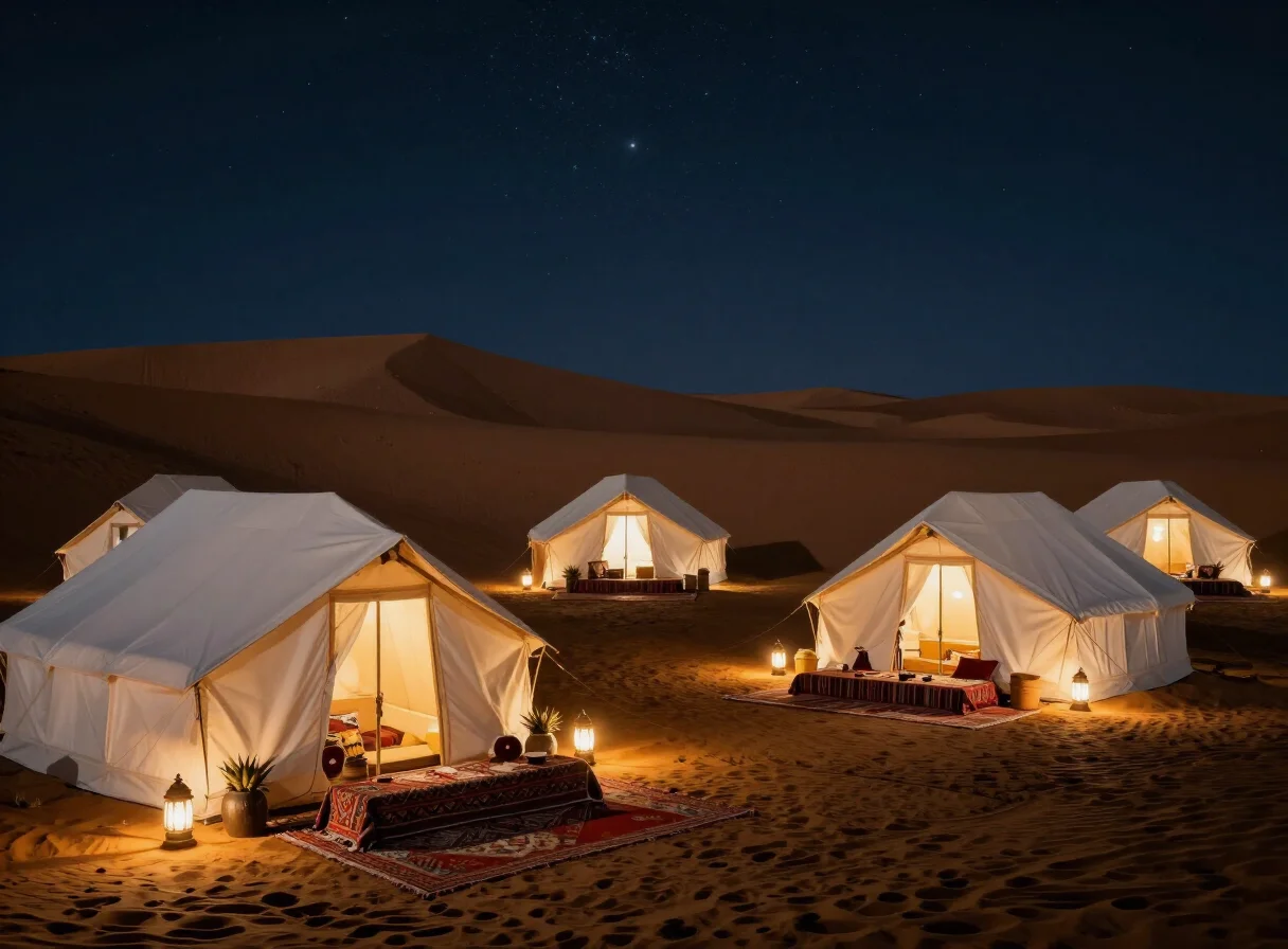 Luxury desert camp under a starry Moroccan sky