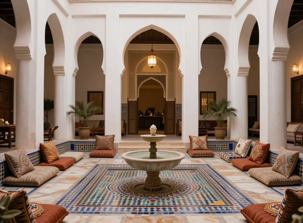 Courtyard of a luxury riad in Marrakech