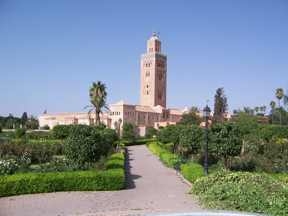 The Koutoubia Mosque seen from its garden in Marrakech