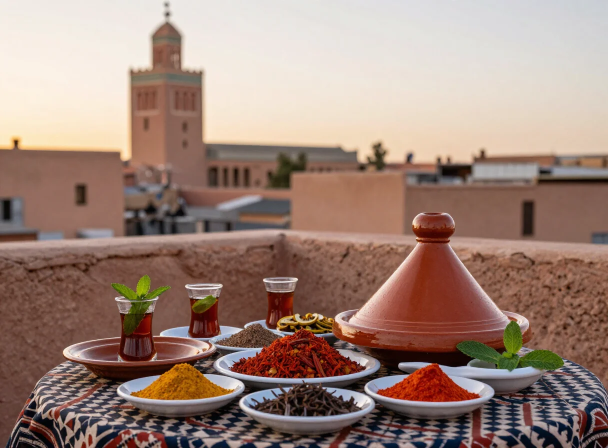 Traditional Moroccan tagine served on a local table